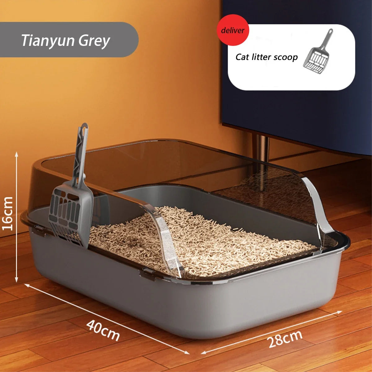 High-Side Cat Litter Box with Scoop