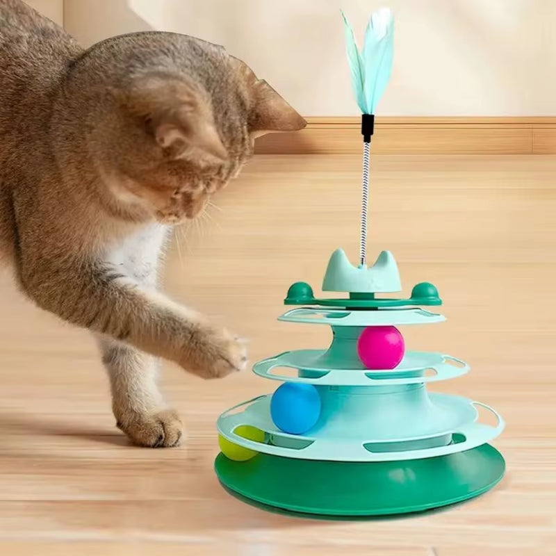 Interactive 3-Tier Cat Track & Feather Toy