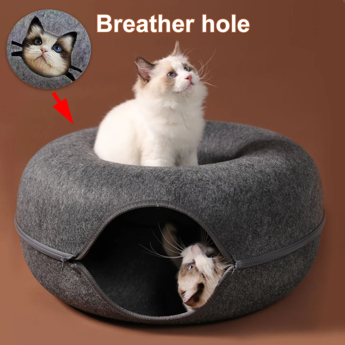 2-in-1 Felt Cat Tunnel & Donut Bed