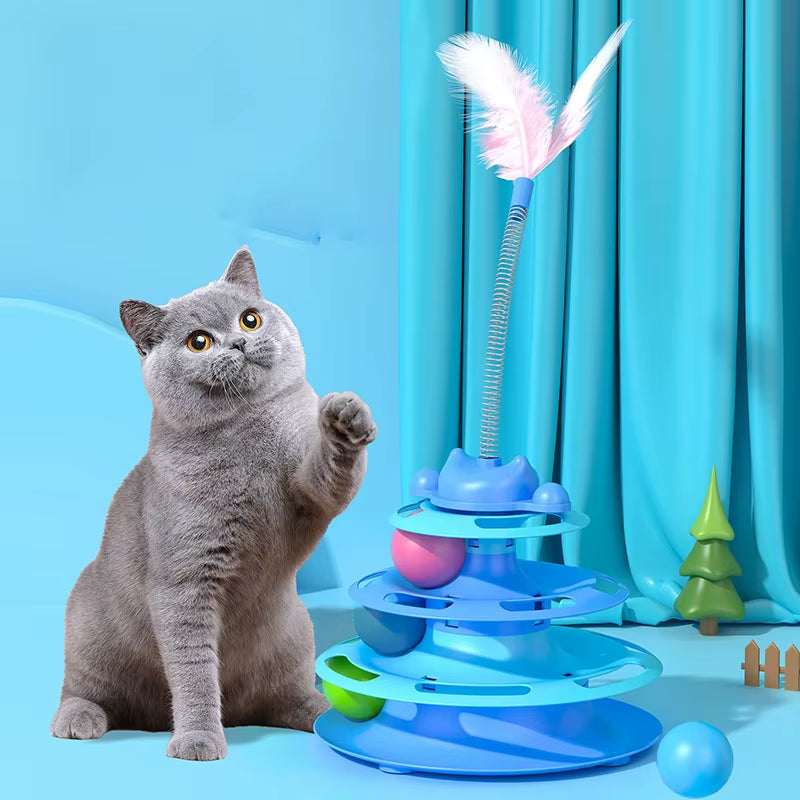 Interactive 3-Tier Cat Track & Feather Toy