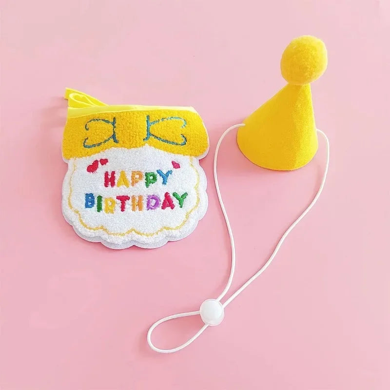 Pet Birthday Celebration Kit – Adjustable Party Hat & Soft Bandana Set for Dogs and Cats