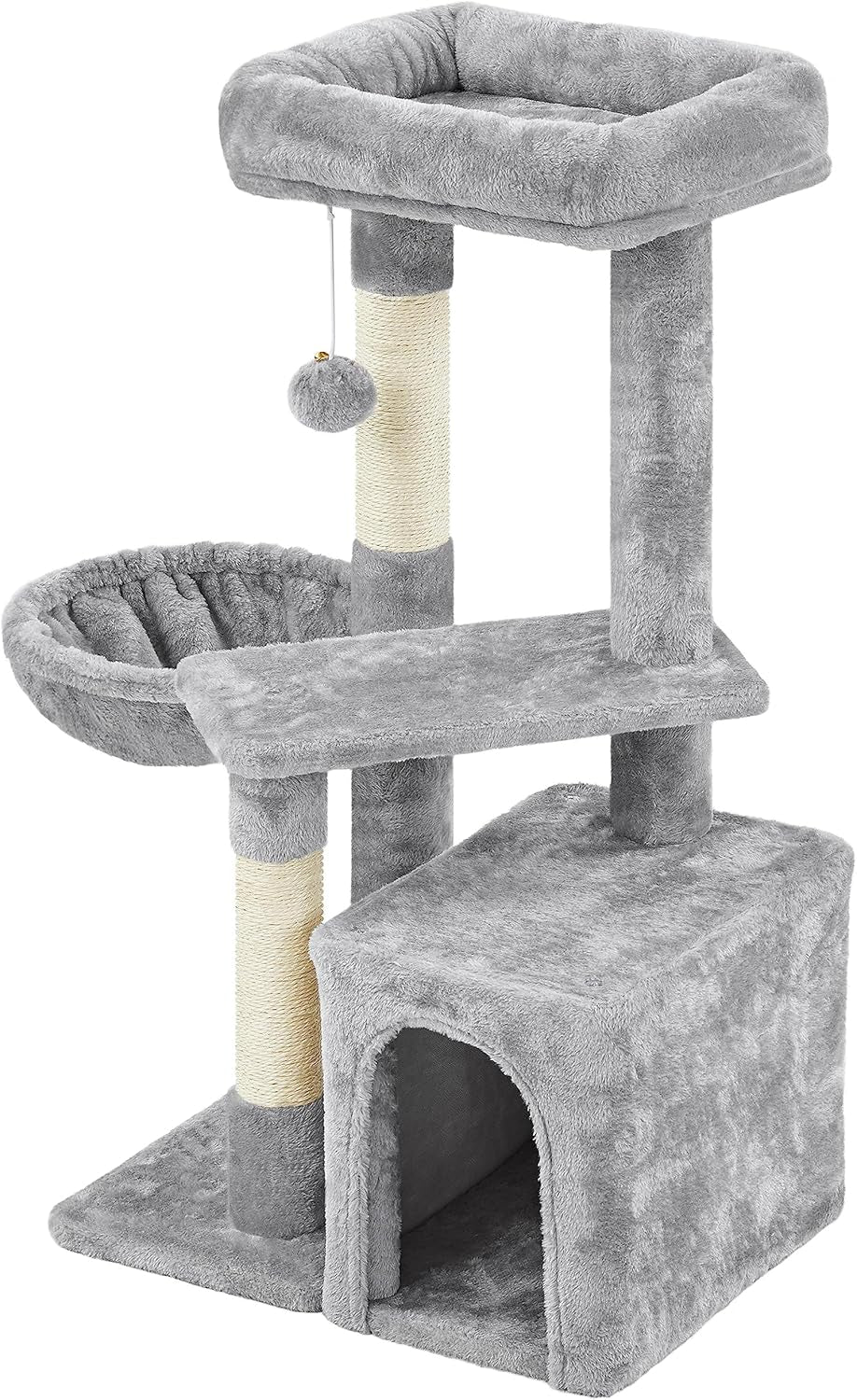 The Modern Minimalist: 34" Modern Cat Tower – Plush Condo, Perch & Nap Basket