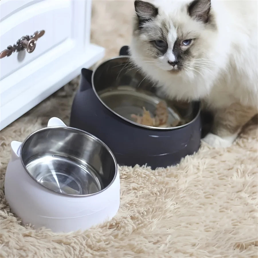 Elevated Tilted Stainless Steel Cat Food & Water Bowl