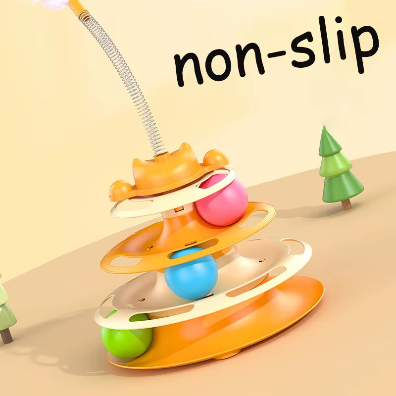 Interactive 3-Tier Cat Track & Feather Toy