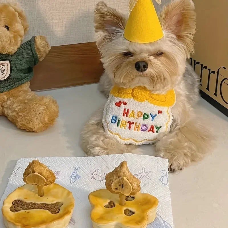 Pet Birthday Celebration Kit – Adjustable Party Hat & Soft Bandana Set for Dogs and Cats
