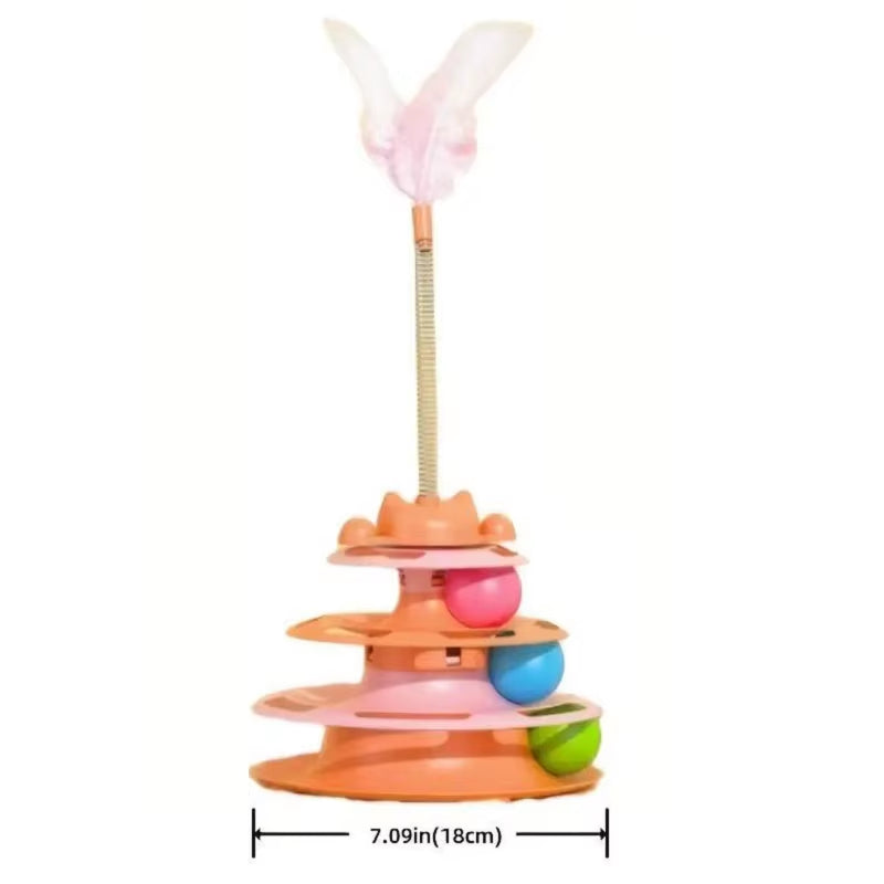 Interactive 3-Tier Cat Track & Feather Toy