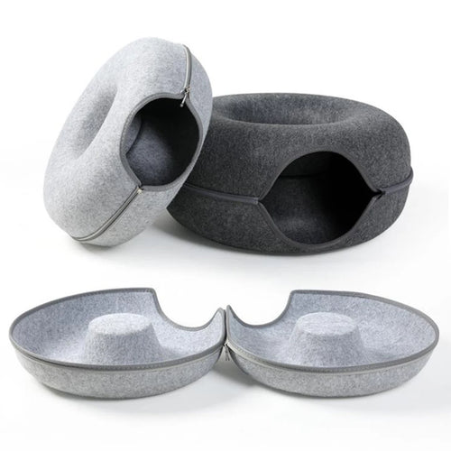 2-in-1 Felt Cat Tunnel & Donut Bed