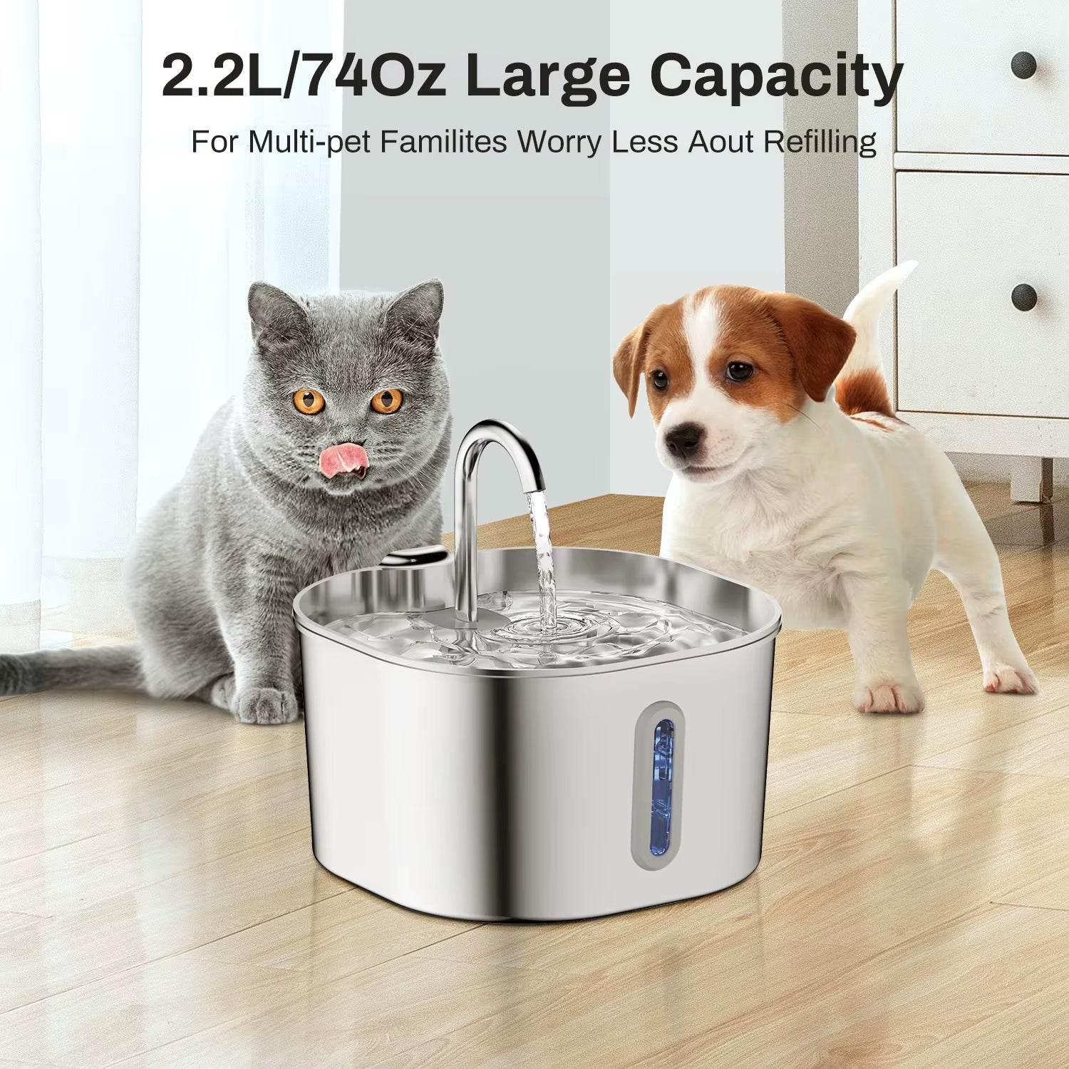 2.2L Stainless Steel Automatic Cat Water Fountain