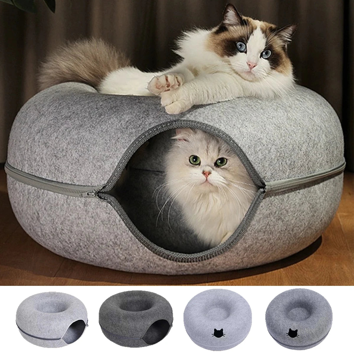 2-in-1 Felt Cat Tunnel & Donut Bed