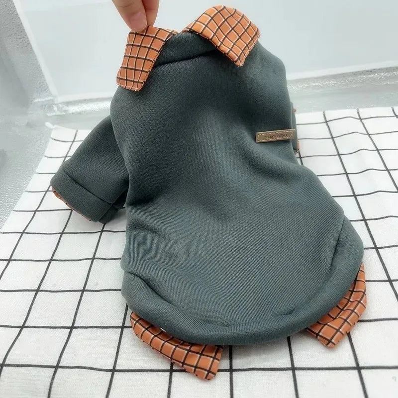 Classic Plaid Dog Shirt with Patchwork Detail