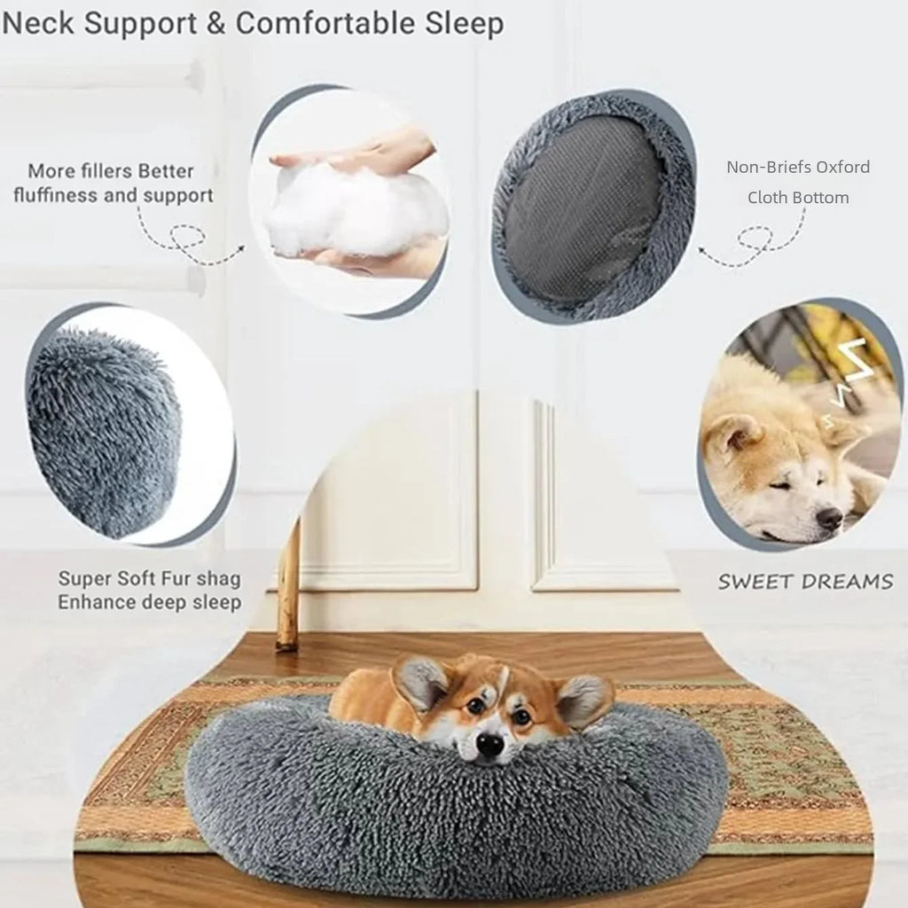 Plush Round Pet Bed - Self-Warming Donut Cuddler for Dogs & Cats