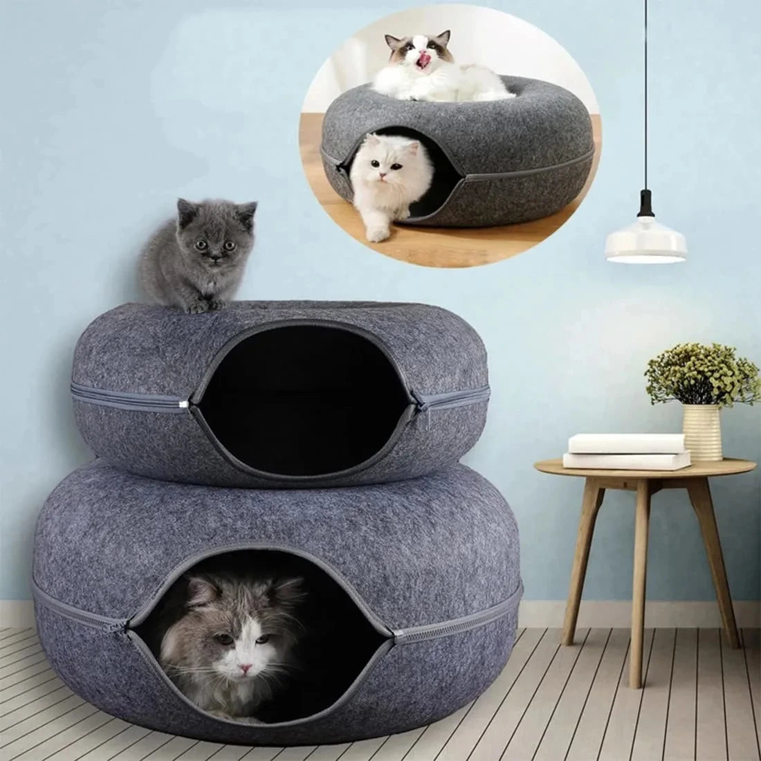 2-in-1 Felt Cat Tunnel & Donut Bed