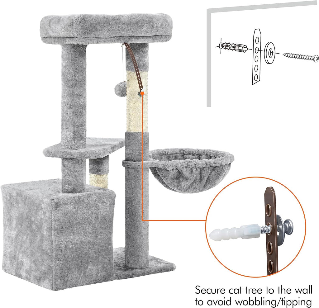 The Modern Minimalist: 34" Modern Cat Tower – Plush Condo, Perch & Nap Basket
