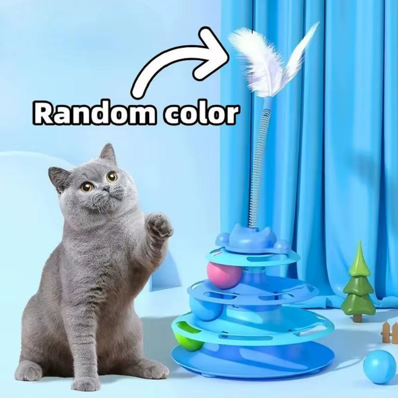 Interactive 3-Tier Cat Track & Feather Toy
