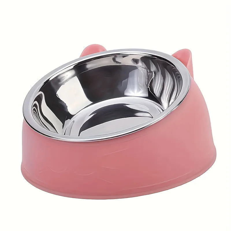 Elevated Tilted Stainless Steel Cat Food & Water Bowl