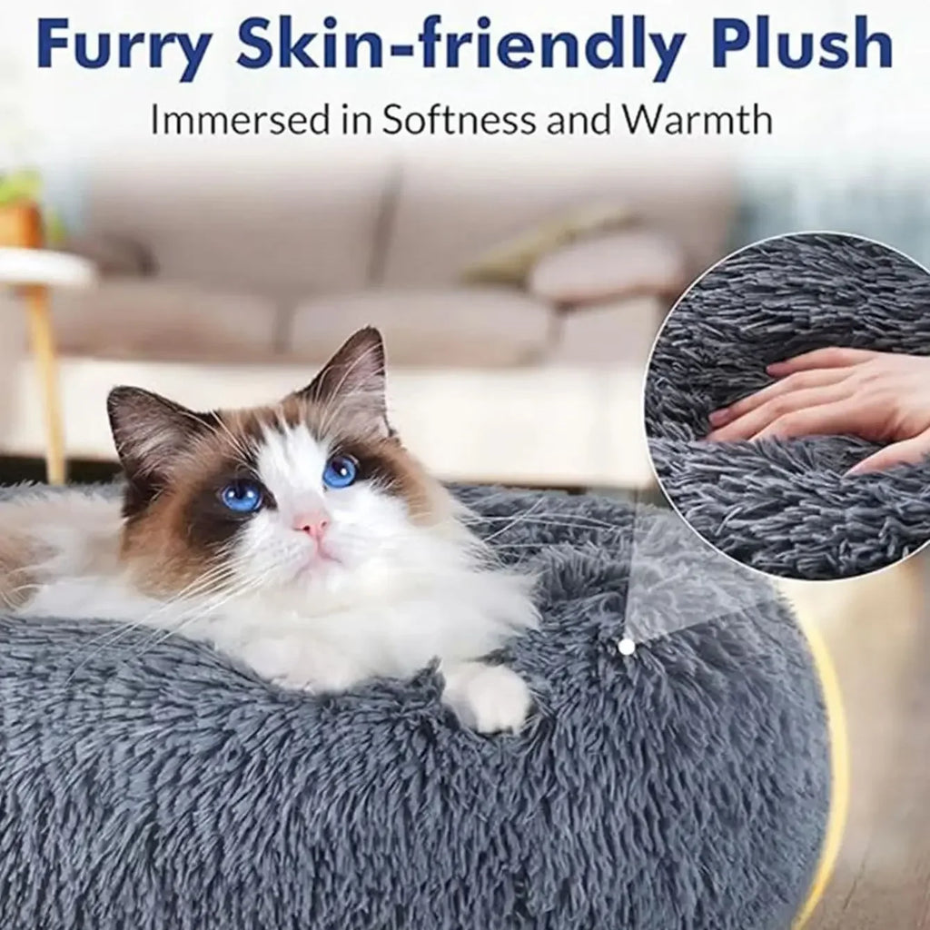 Plush Round Pet Bed - Self-Warming Donut Cuddler for Dogs & Cats