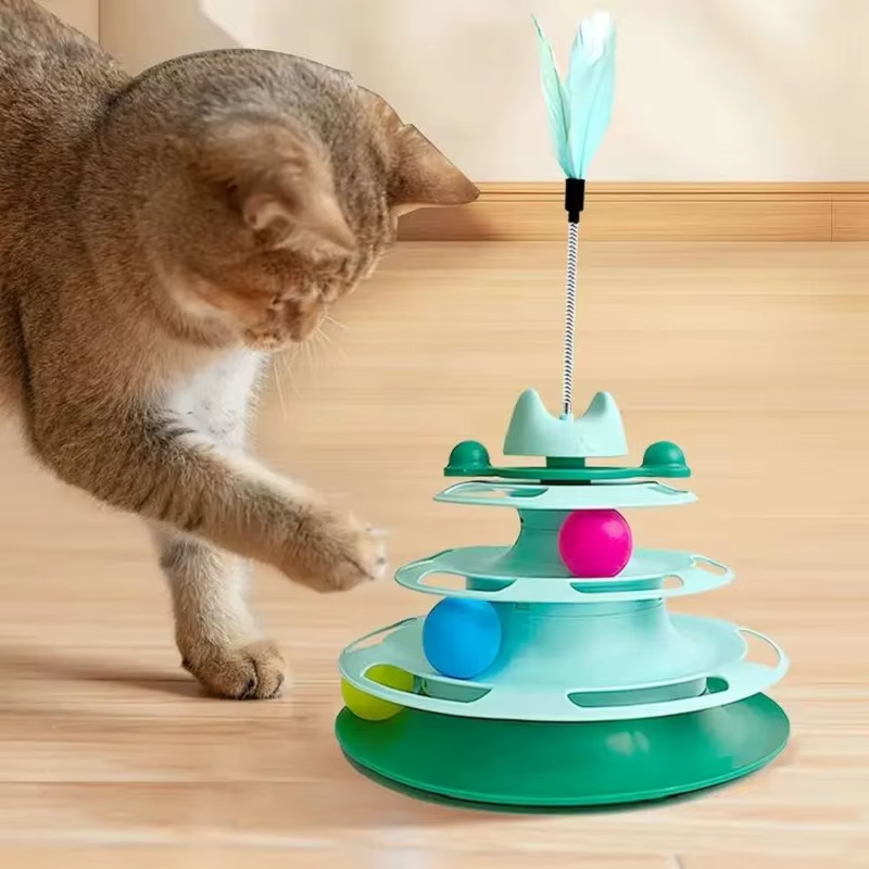 Interactive 3-Tier Cat Track & Feather Toy