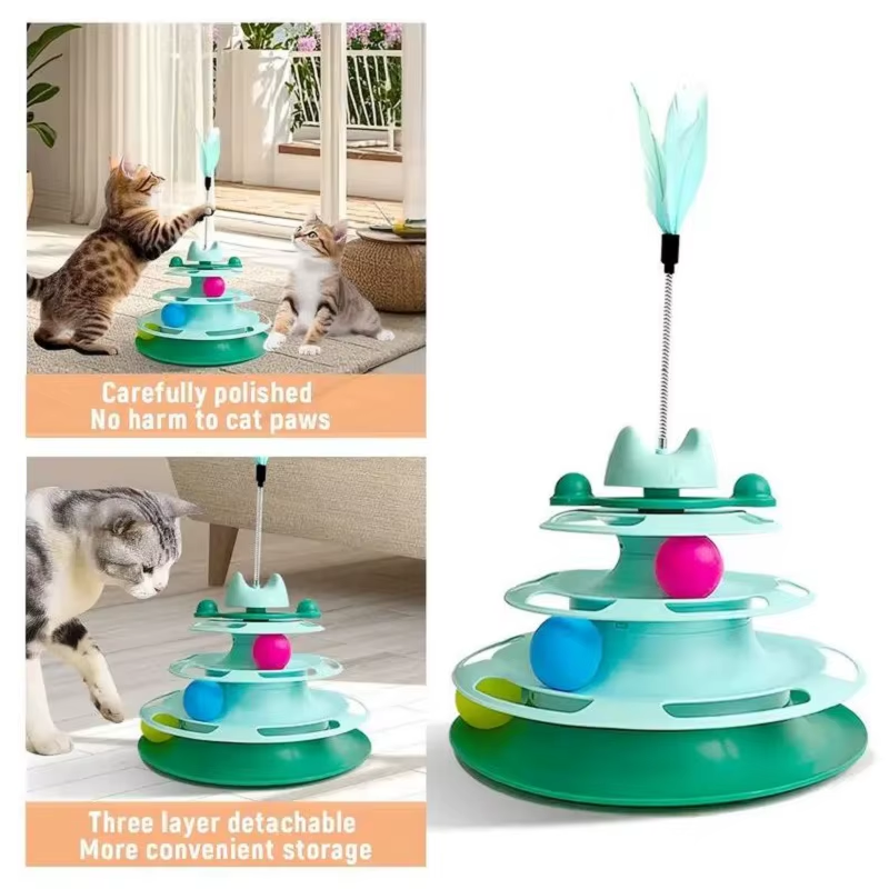 Interactive 3-Tier Cat Track & Feather Toy