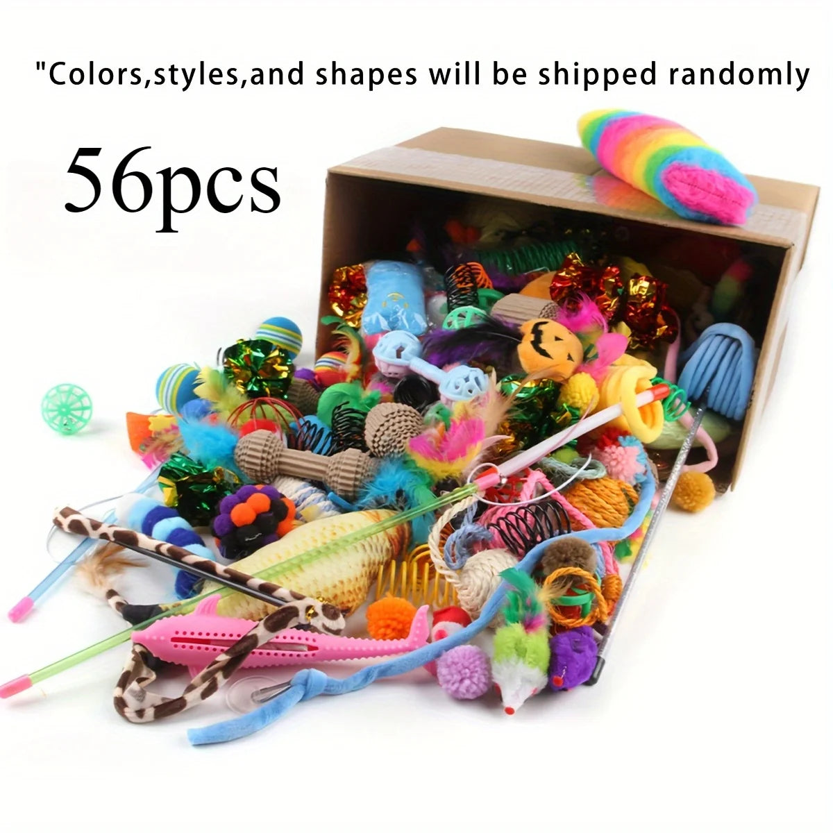 56Pcs/28Pcs/14Pcs Ultimate Multi-Cat Plush & Plastic Toy Set