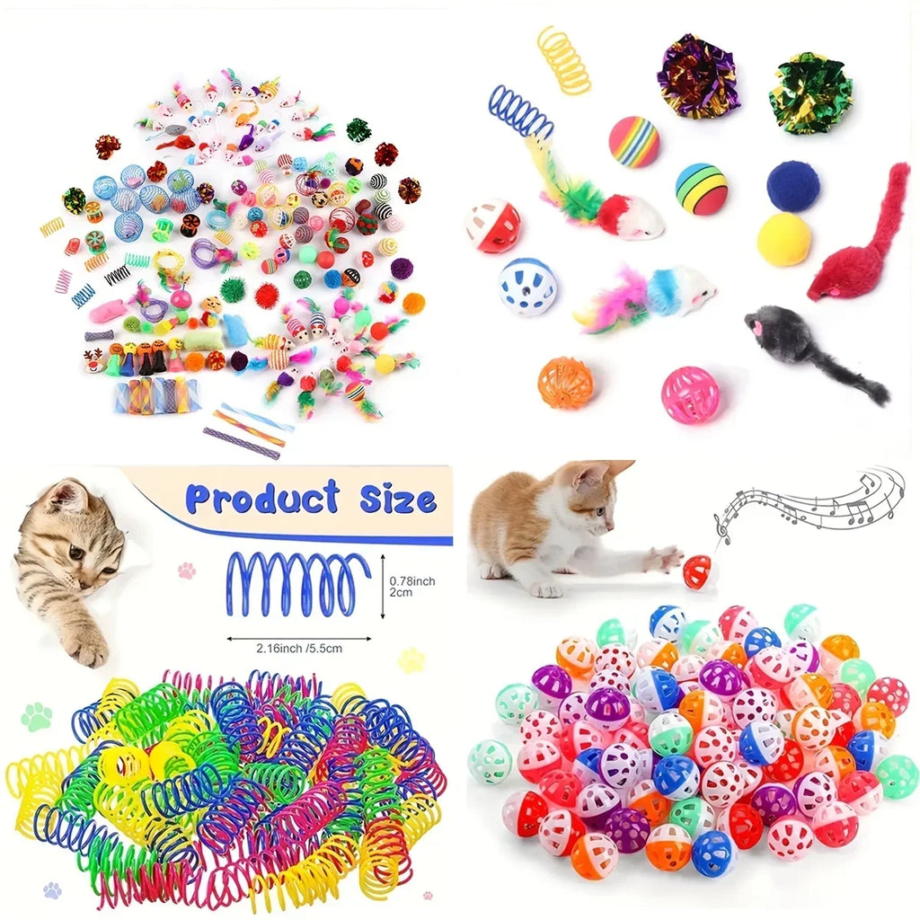 56Pcs/28Pcs/14Pcs Ultimate Multi-Cat Plush & Plastic Toy Set