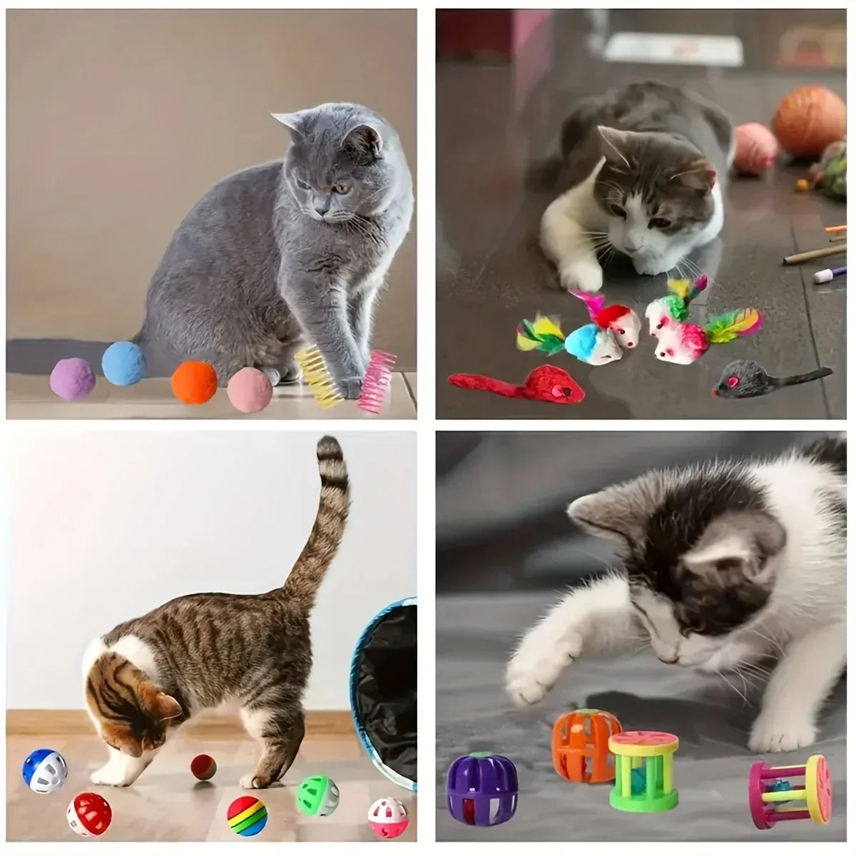 56Pcs/28Pcs/14Pcs Ultimate Multi-Cat Plush & Plastic Toy Set