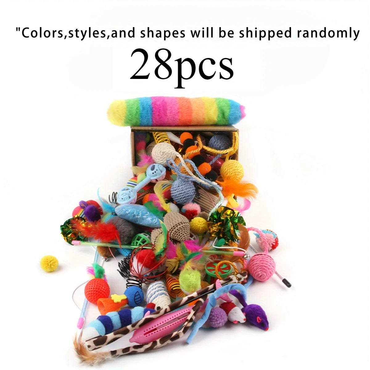 56Pcs/28Pcs/14Pcs Ultimate Multi-Cat Plush & Plastic Toy Set