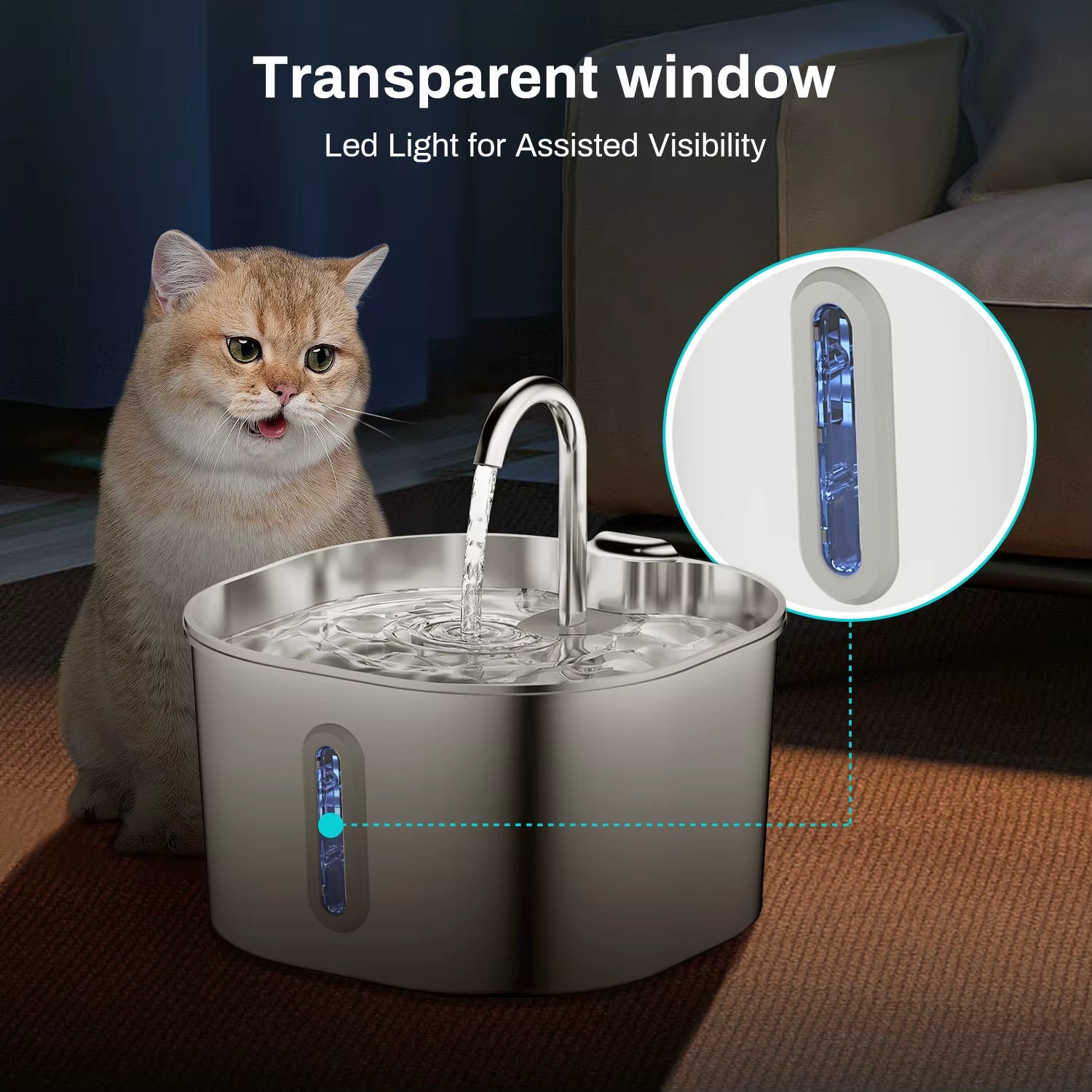 2.2L Stainless Steel Automatic Cat Water Fountain