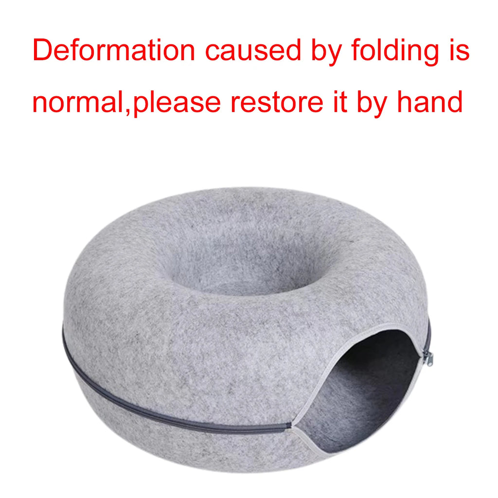 2-in-1 Felt Cat Tunnel & Donut Bed