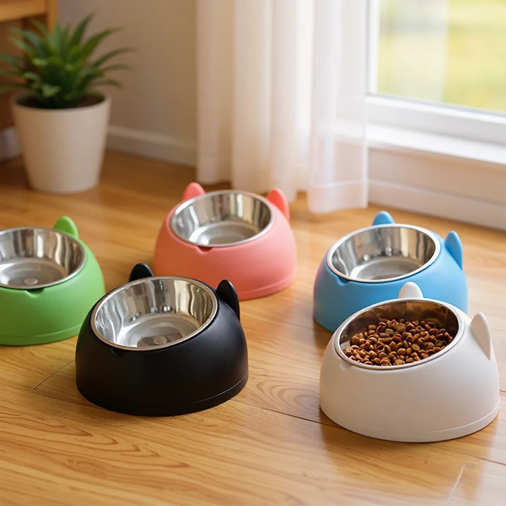 Elevated Tilted Stainless Steel Cat Food & Water Bowl