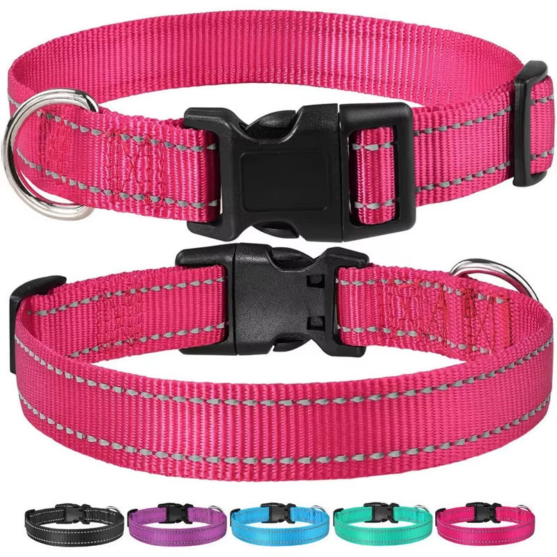 Reflective Dog Collar Strap with Adjustable Safety Nylon Pet Collar Pet Traction Rope Suitable for Small and Medium-Sized Pets
