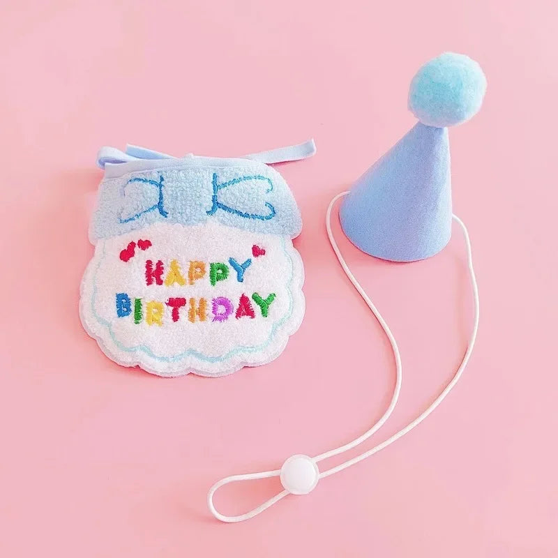 Pet Birthday Celebration Kit – Adjustable Party Hat & Soft Bandana Set for Dogs and Cats