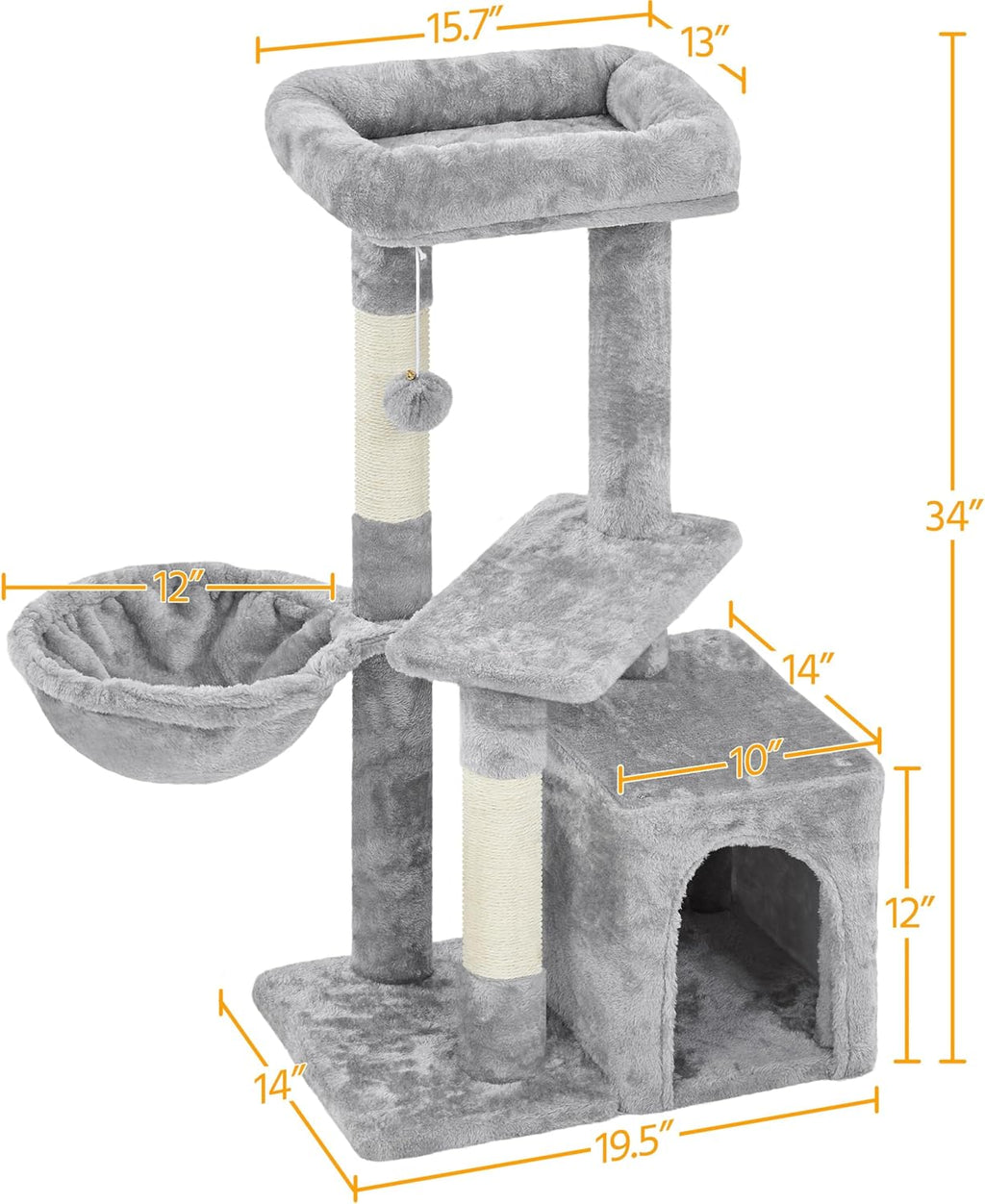 The Modern Minimalist: 34" Modern Cat Tower – Plush Condo, Perch & Nap Basket