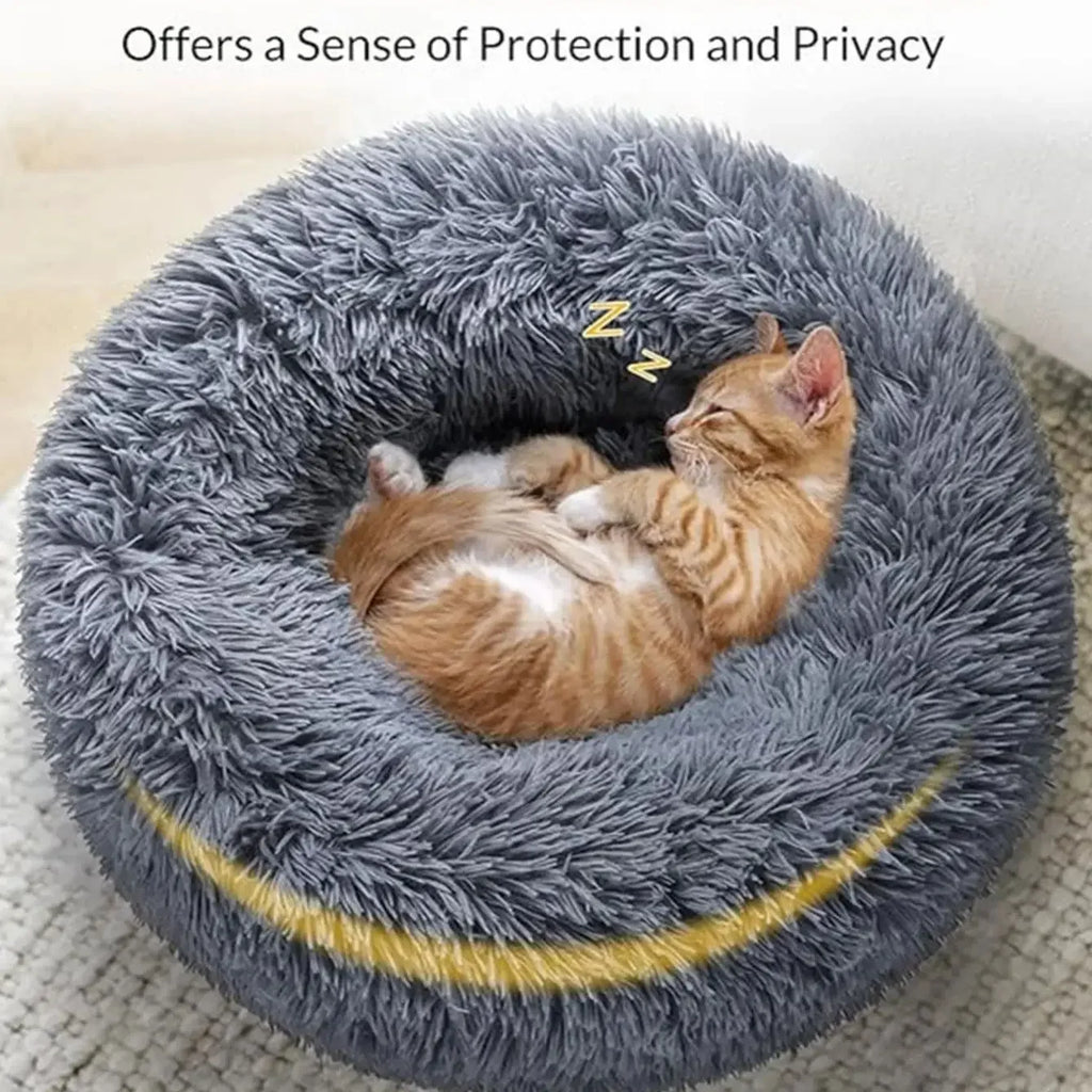 Plush Round Pet Bed - Self-Warming Donut Cuddler for Dogs & Cats