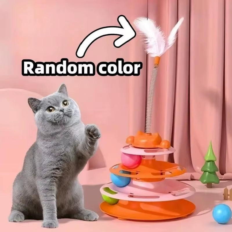 Interactive 3-Tier Cat Track & Feather Toy