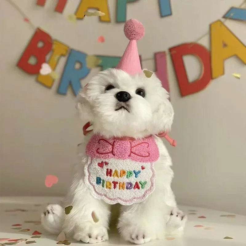 Pet Birthday Celebration Kit – Adjustable Party Hat & Soft Bandana Set for Dogs and Cats