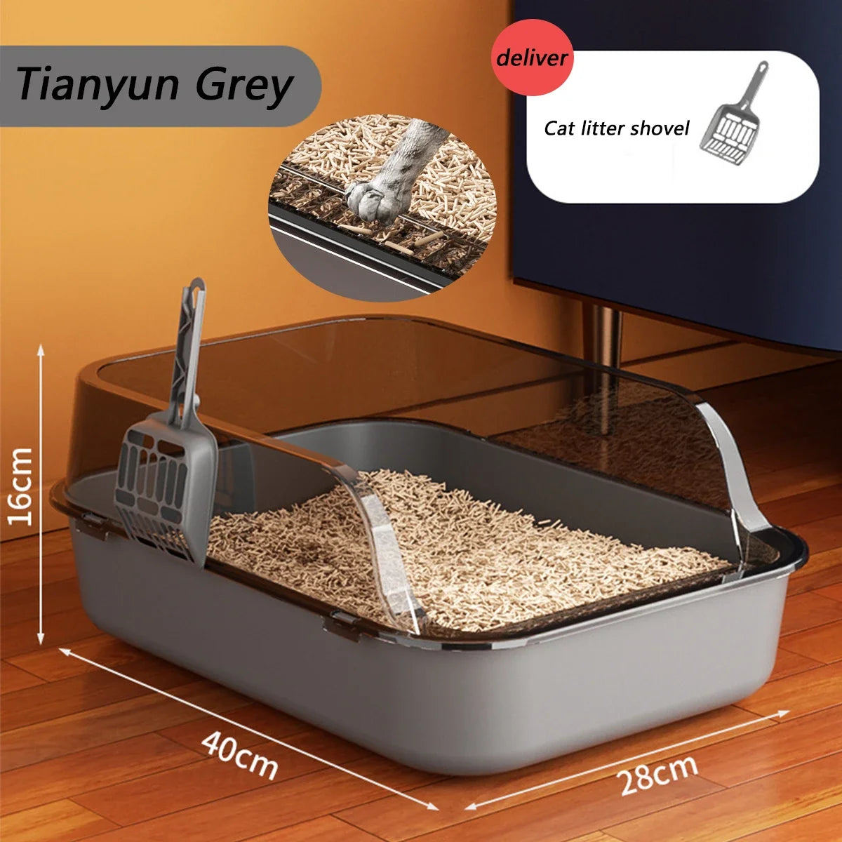 High-Side Cat Litter Box with Scoop