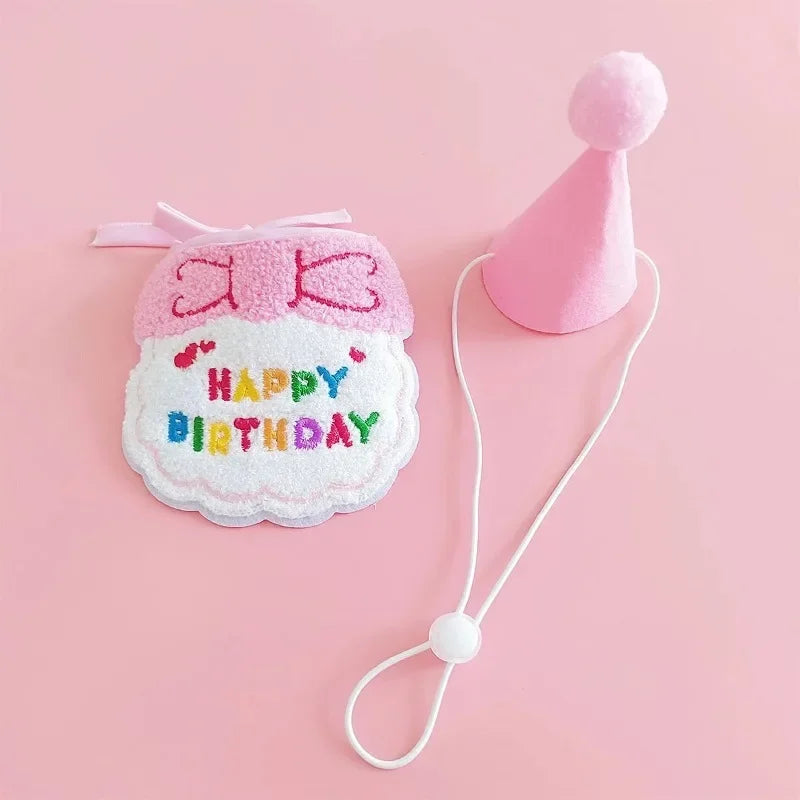 Pet Birthday Celebration Kit – Adjustable Party Hat & Soft Bandana Set for Dogs and Cats